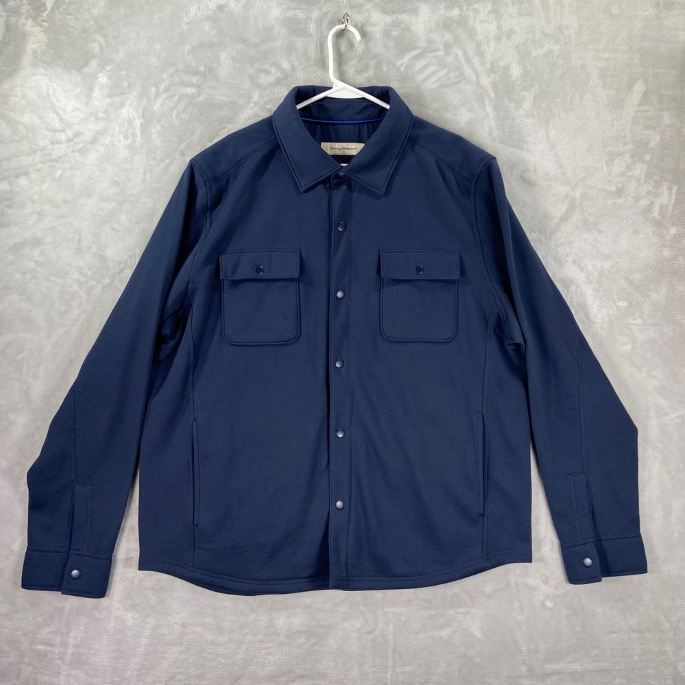 Tommy Bahama Shirt Jacket Mens XL Fleece Lined Snap Buttons Pockets Casual Blue